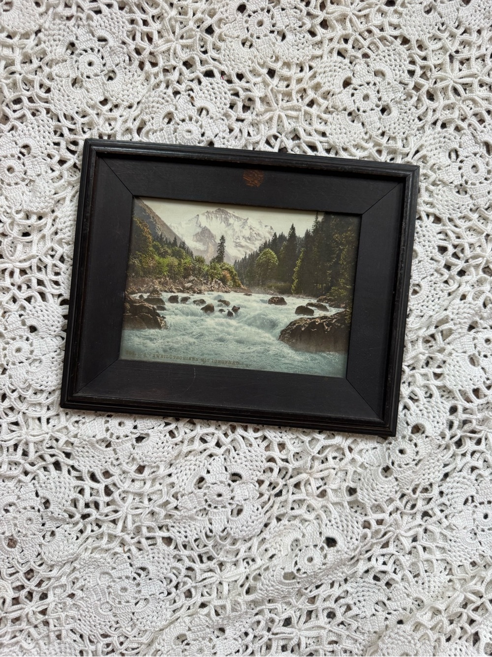 Antique Swiss Alps Framed Print – Zweilütschinen mit Jungfrau Mountain Scene